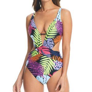 Bar III Palm Prowl Plunge Cutout Monokini Swimsuit